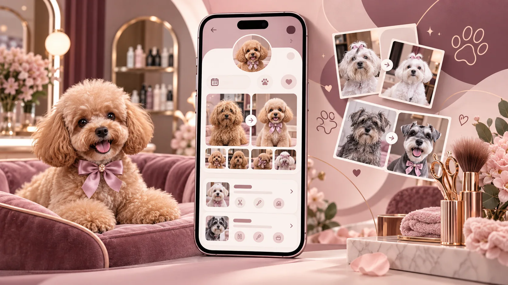 犬の施術前後の写真と過去の写真一覧を示すイメージ