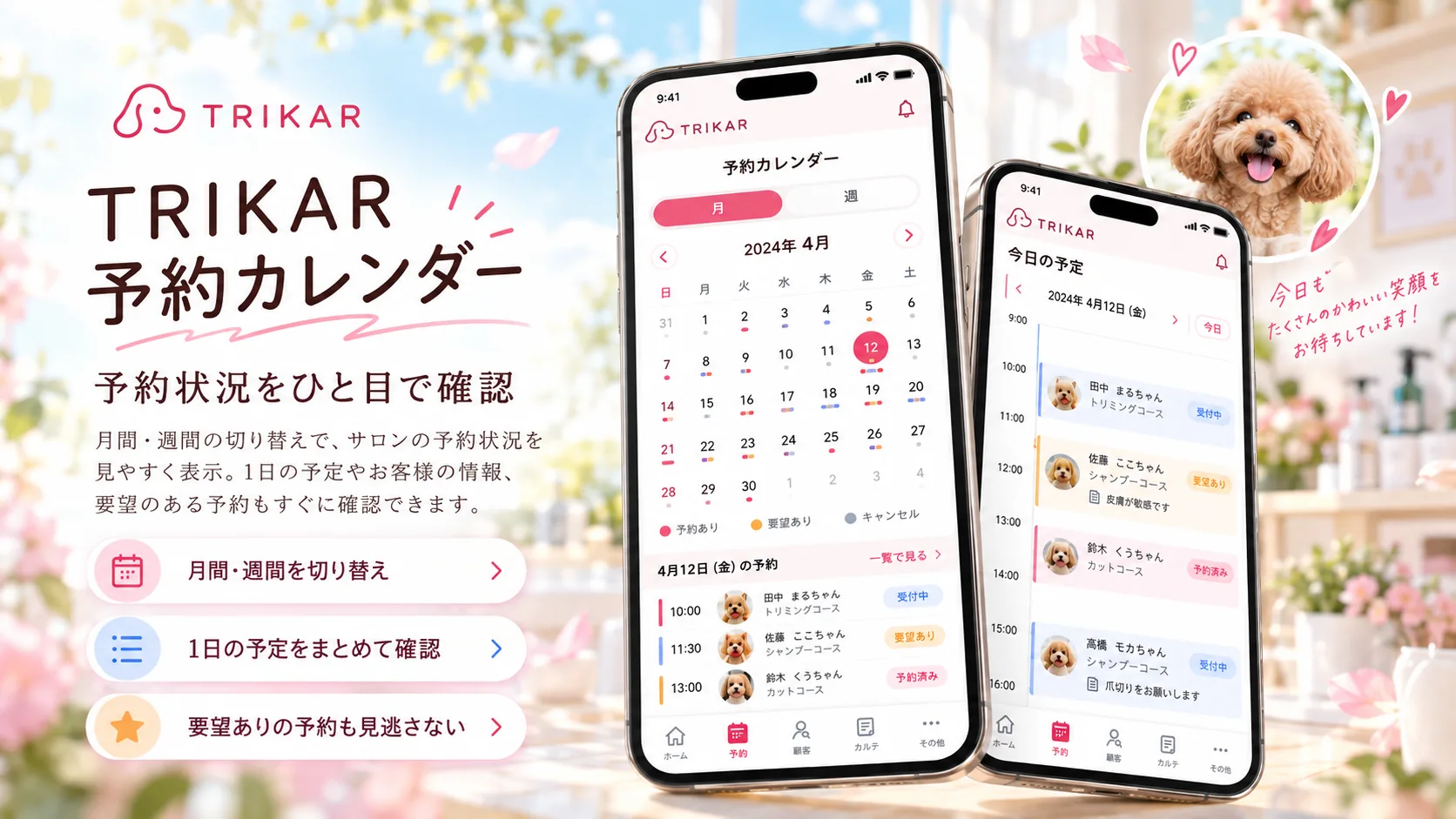 日付カレンダーと予約予定が表示された画面イメージ